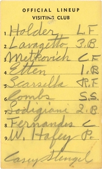 1948 Oakland Oaks Lineup Card From 5/1/1948 Signed By Casey Stengel (Beckett)